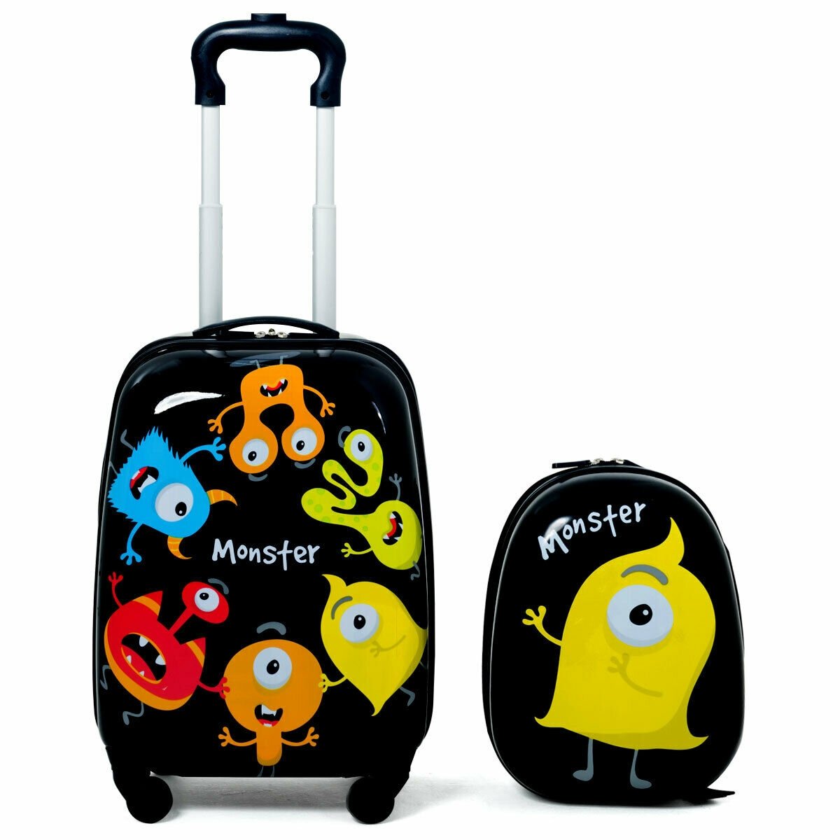 2 Pieces Kids Luggage Set 12 Inch Backpack and 16 Inch Rolling Suitcase, Black Kids Luggage   at Gallery Canada