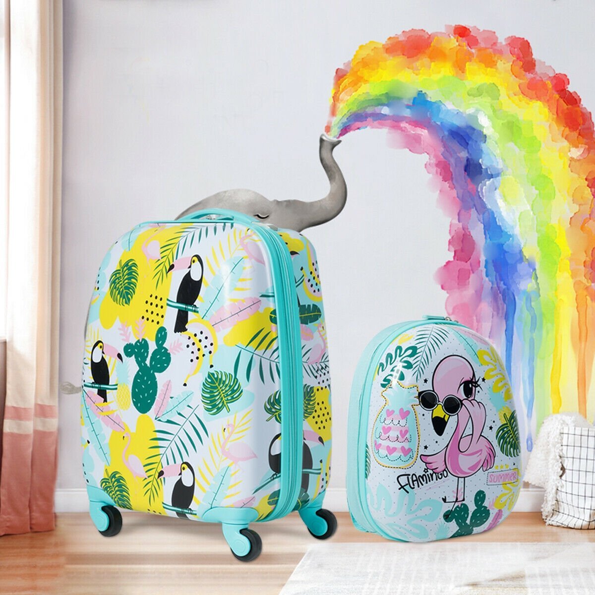 2 Pieces Kid's Luggage Set 12-inch Backpack and 16-inch Rolling Suitcase Travel, Multicolor Kids Luggage   at Gallery Canada