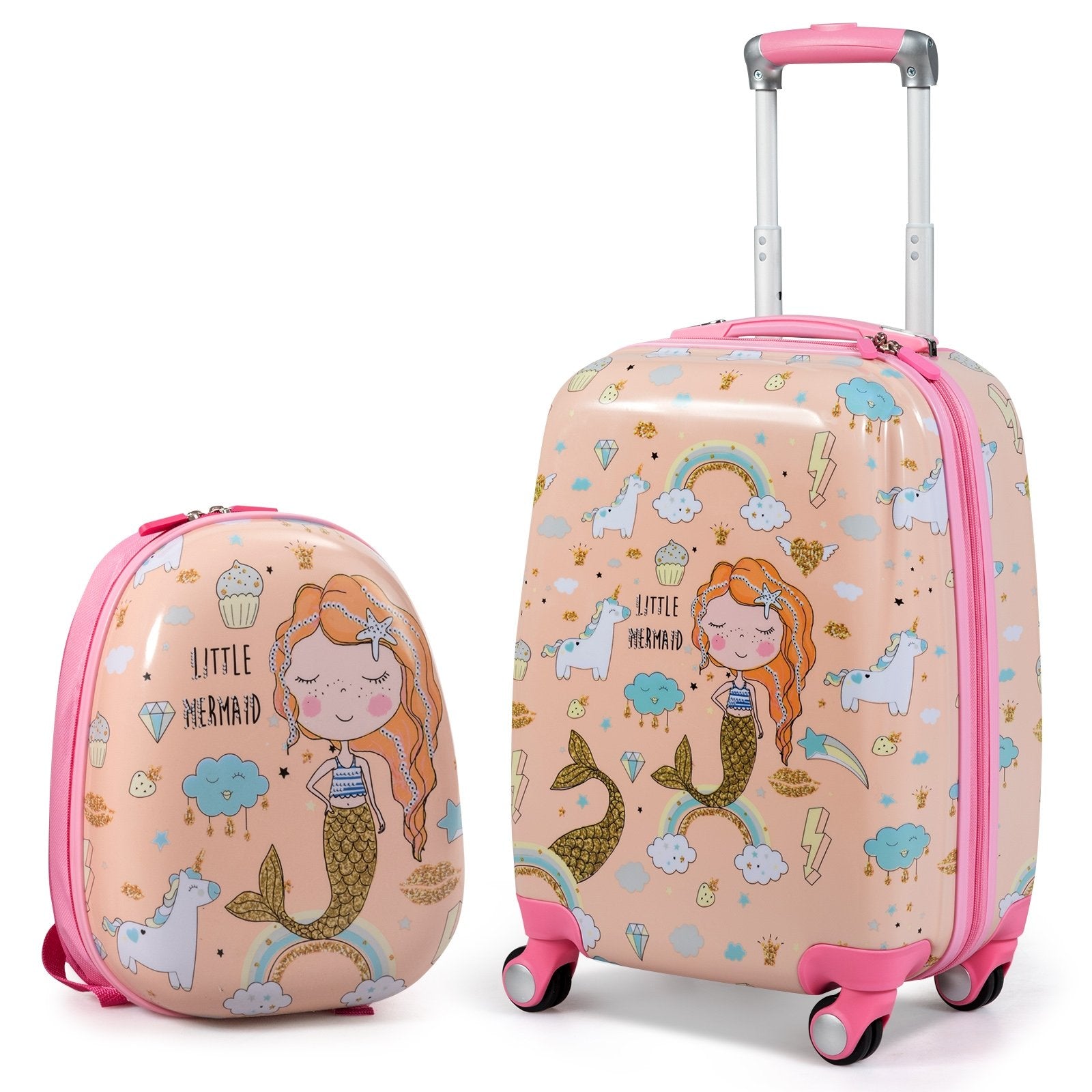 2 Pieces Kids Luggage Set Rolling Suitcase and Backpack, Pink Kids Luggage   at Gallery Canada