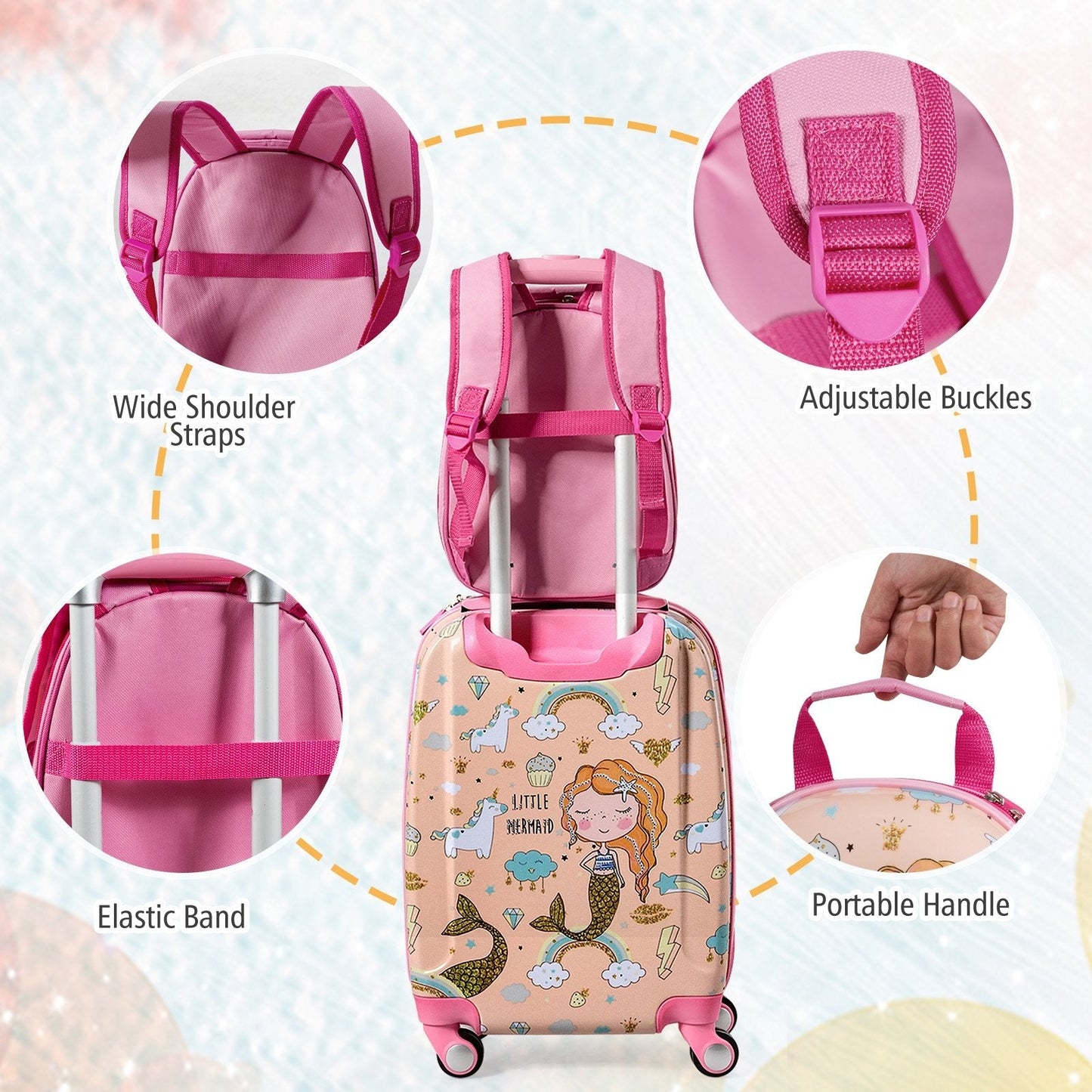 2 Pieces Kids Luggage Set Rolling Suitcase and Backpack, Pink Kids Luggage   at Gallery Canada