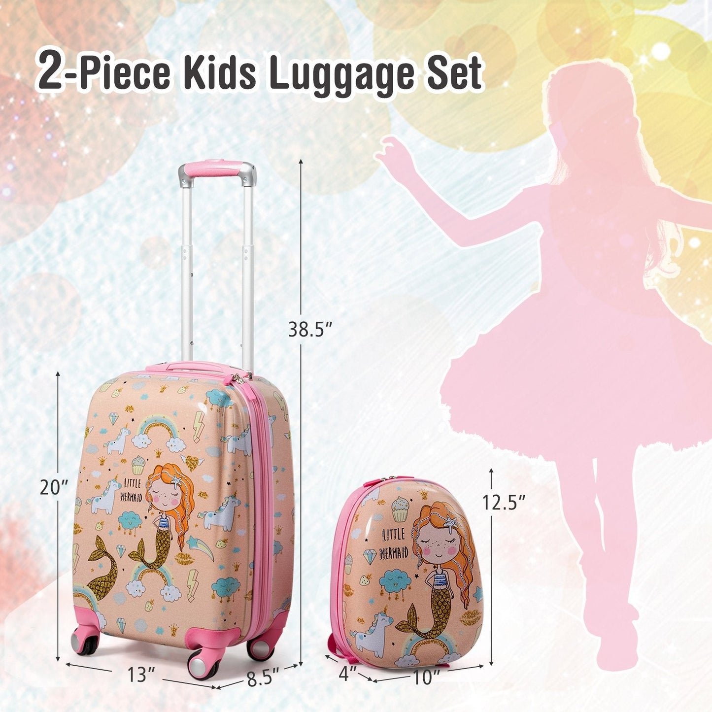 2 Pieces Kids Luggage Set Rolling Suitcase and Backpack, Pink Kids Luggage   at Gallery Canada