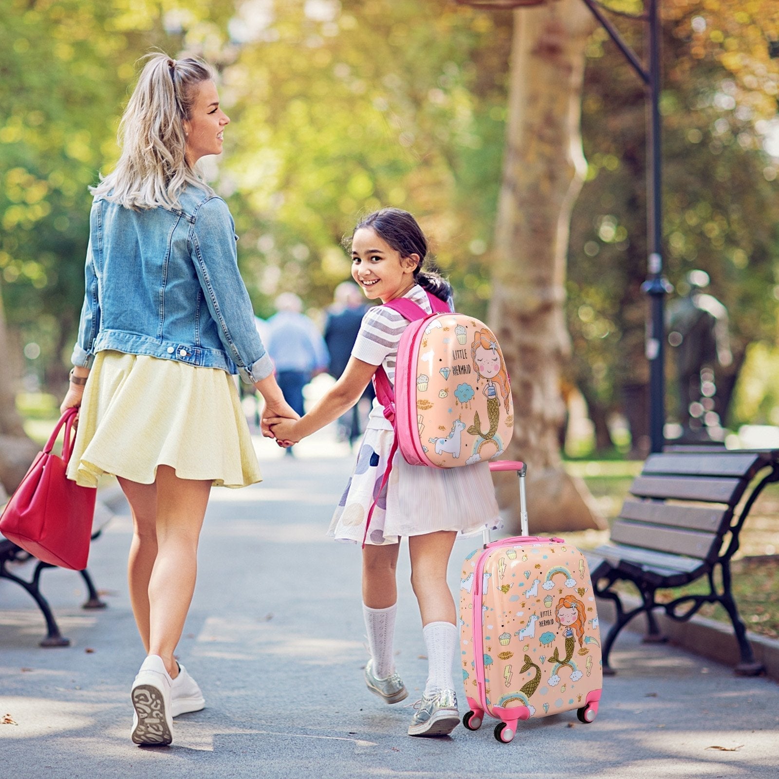 2 Pieces Kids Luggage Set Rolling Suitcase and Backpack, Pink Kids Luggage   at Gallery Canada