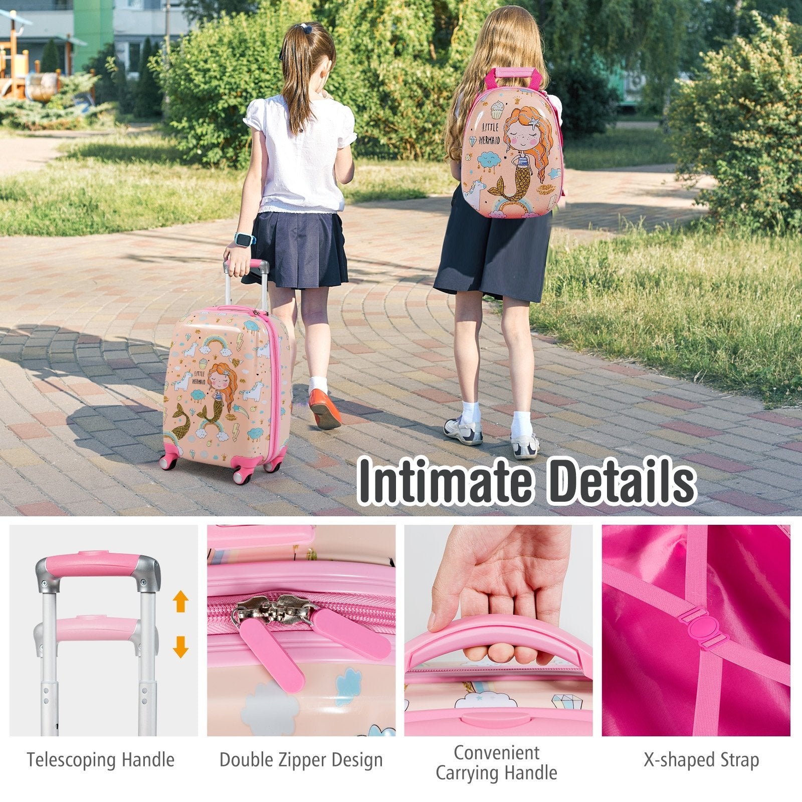 2 Pieces Kids Luggage Set Rolling Suitcase and Backpack, Pink Kids Luggage   at Gallery Canada