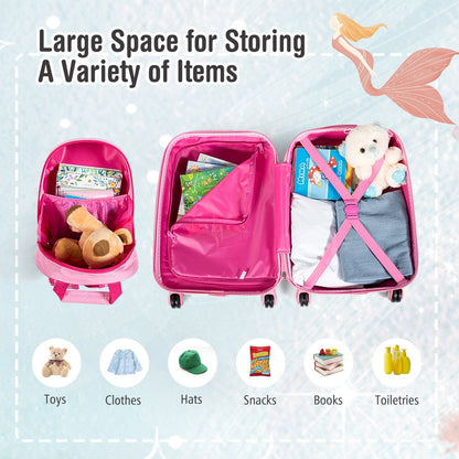 2 Pieces Kids Luggage Set Rolling Suitcase and Backpack, Pink Kids Luggage   at Gallery Canada