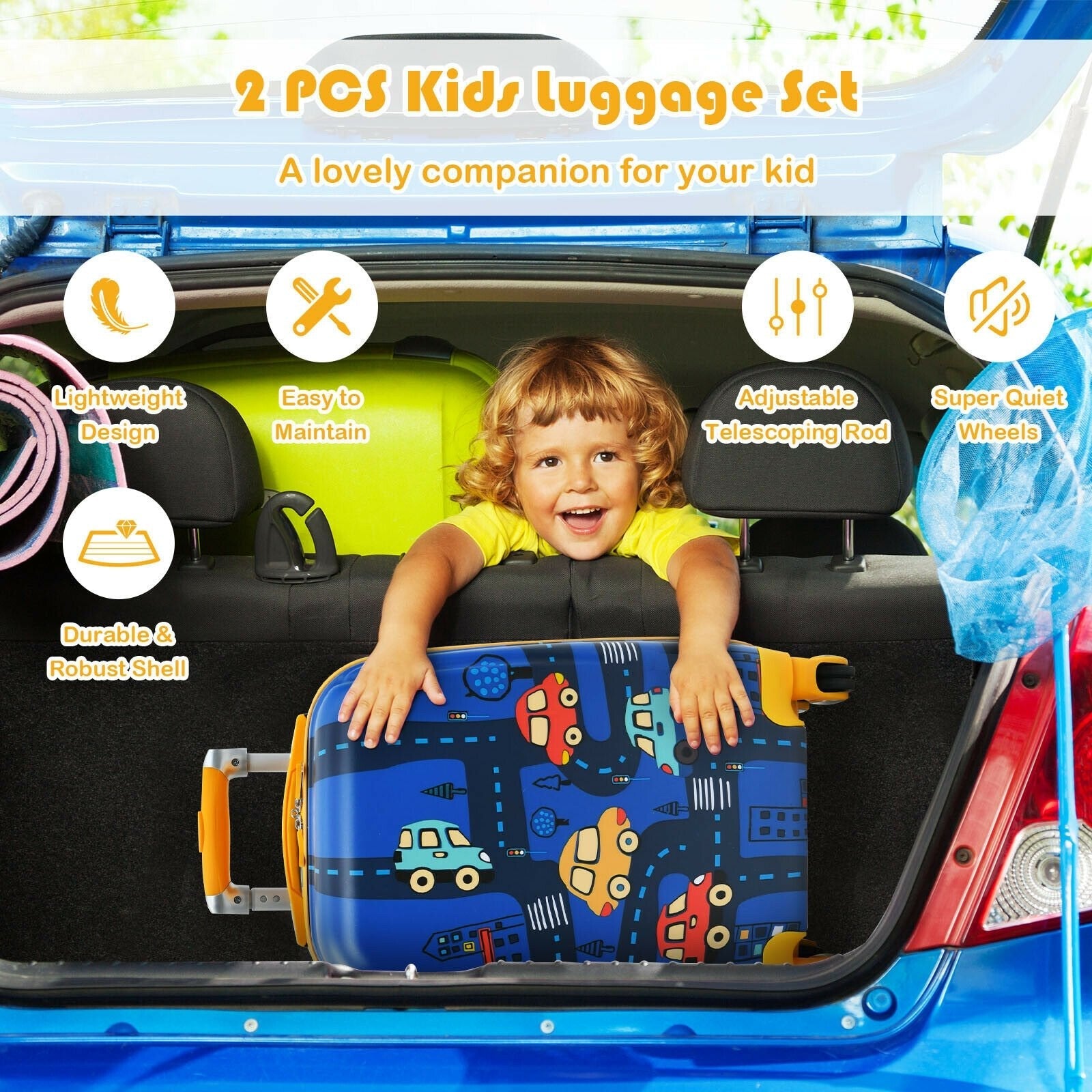 2 Pieces Kids Luggage Set with Backpack and Suitcase for Travel, Blue Kids Luggage   at Gallery Canada