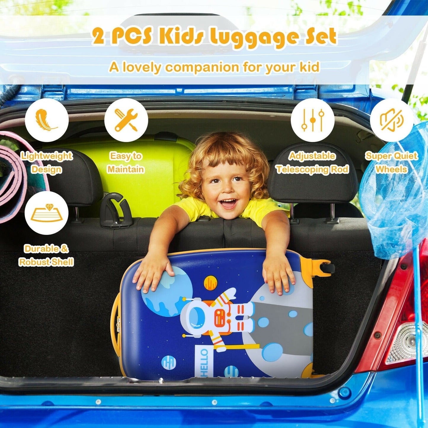 2 Pieces Kids Luggage Set with Backpack and Suitcase for Travel, Blue Kids Luggage   at Gallery Canada