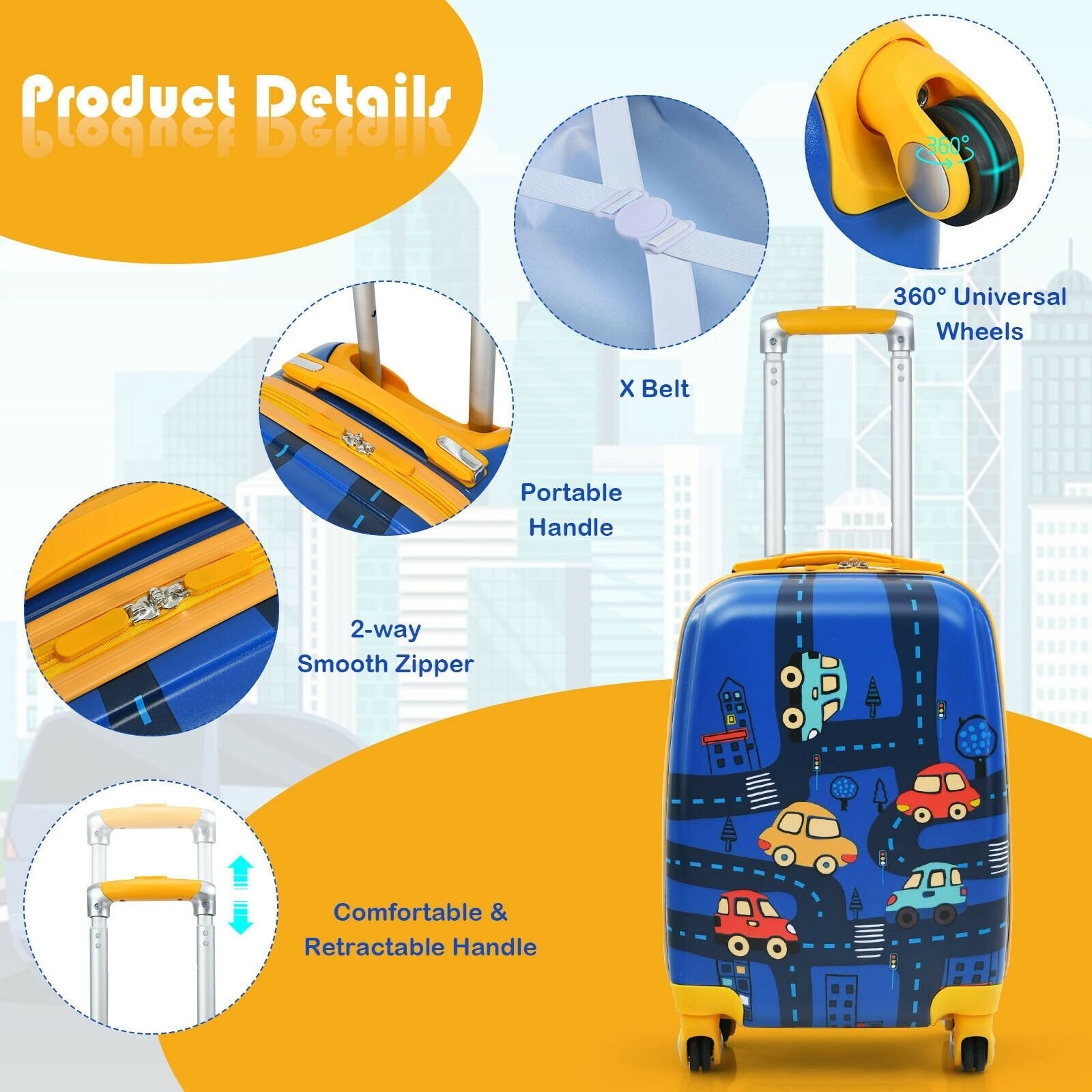 2 Pieces Kids Luggage Set with Backpack and Suitcase for Travel, Blue Kids Luggage   at Gallery Canada