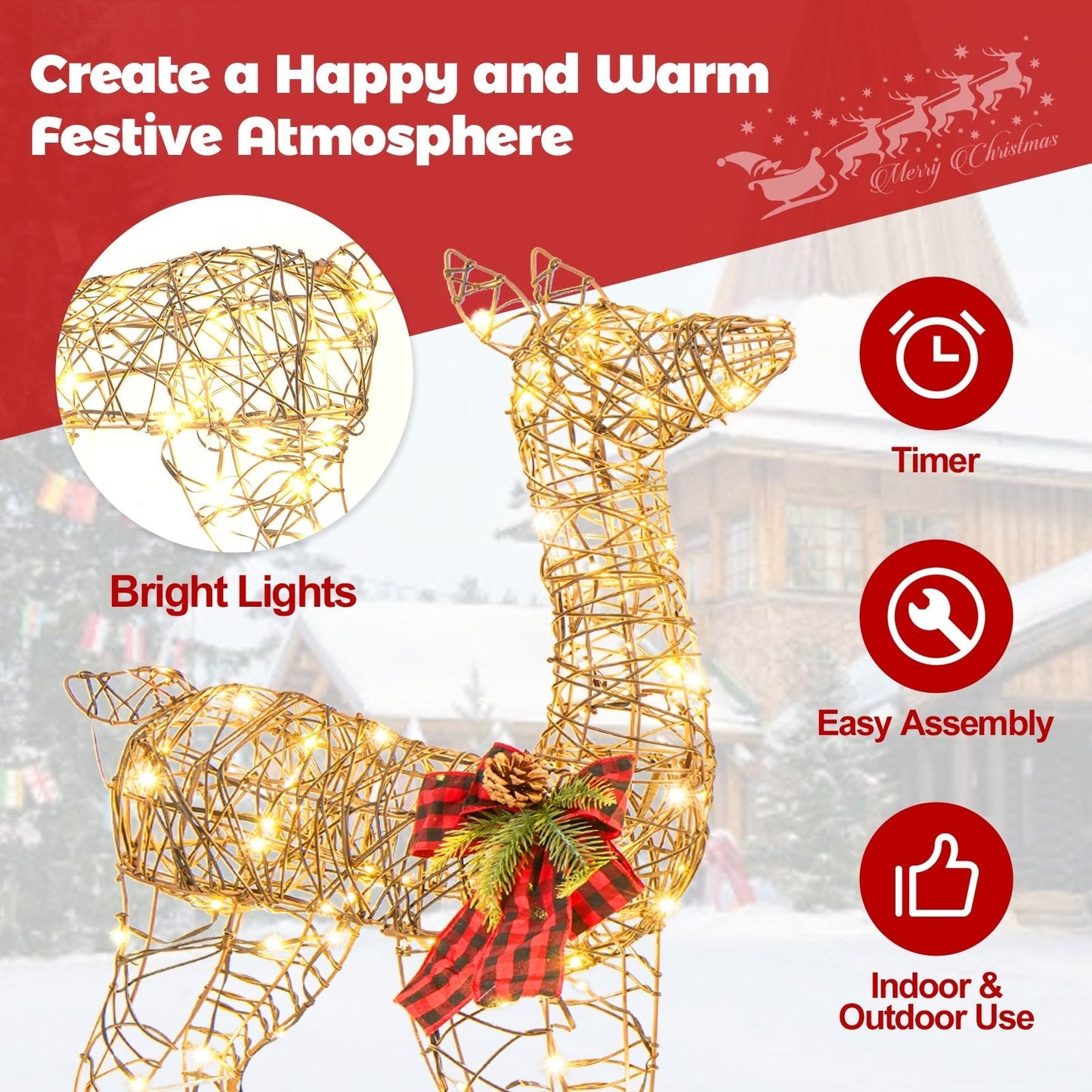 2 Pieces Lighted Reindeer Family with 200 LED Lights Christmas Decor & Accessories   at Gallery Canada