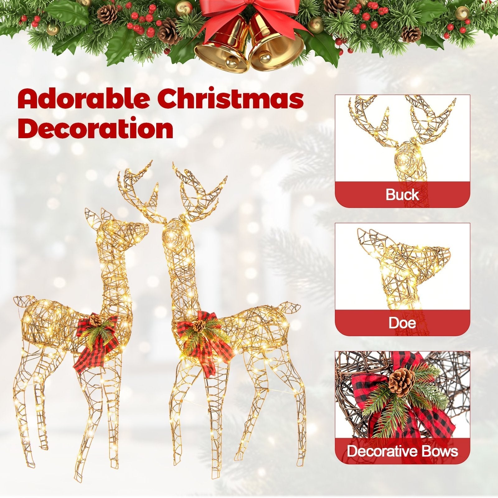 2 Pieces Lighted Reindeer Family with 200 LED Lights Christmas Decor & Accessories   at Gallery Canada