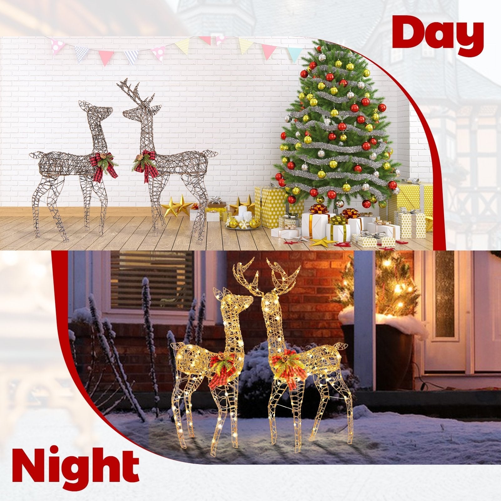 2 Pieces Lighted Reindeer Family with 200 LED Lights Christmas Decor & Accessories   at Gallery Canada