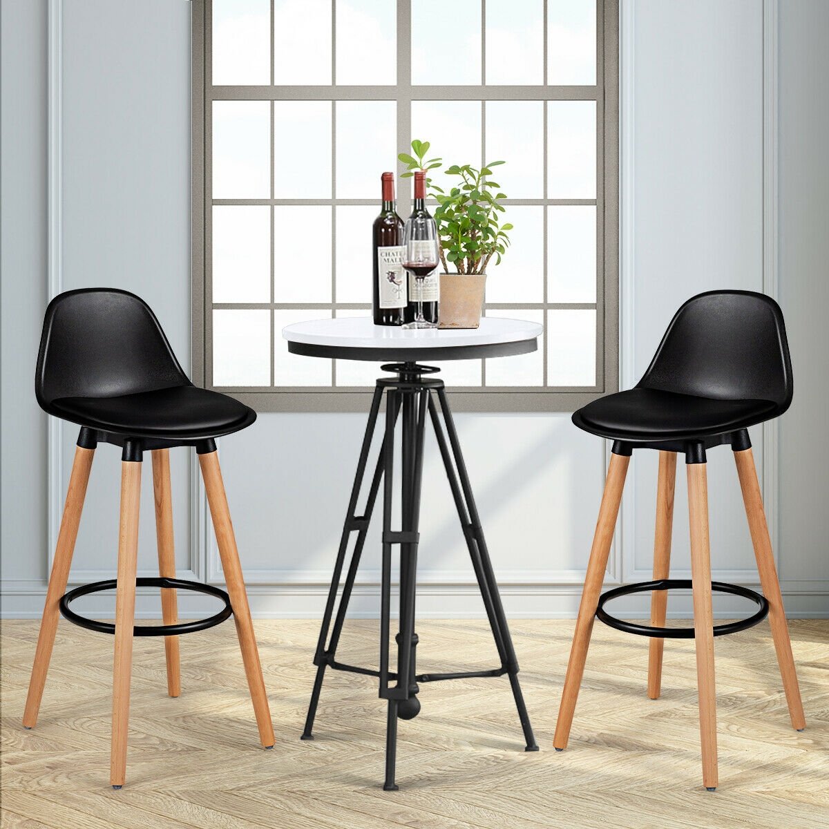 2 Pieces Mid Century Barstool 28.5 Inches Dining Pub Chair, Black Bar Stools   at Gallery Canada