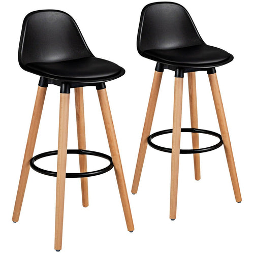 2 Pieces Mid Century Barstool 28.5 Inches Dining Pub Chair, Black