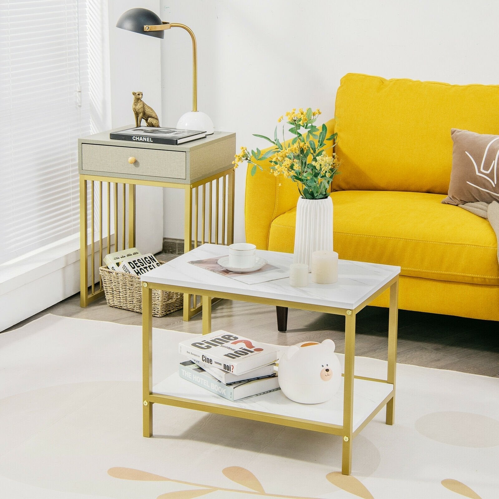 2 Pieces Modern Nesting Coffee Table Set with Drawer and Shelf, White Coffee Tables   at Gallery Canada