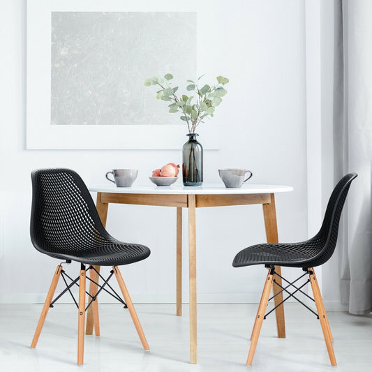 2 Pieces Modern Plastic Hollow Chair Set with Wood Leg, Black Dining Chairs   at Gallery Canada