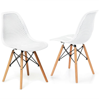 2 Pieces Modern Plastic Hollow Chair Set with Wood Leg, White Dining Chairs   at Gallery Canada