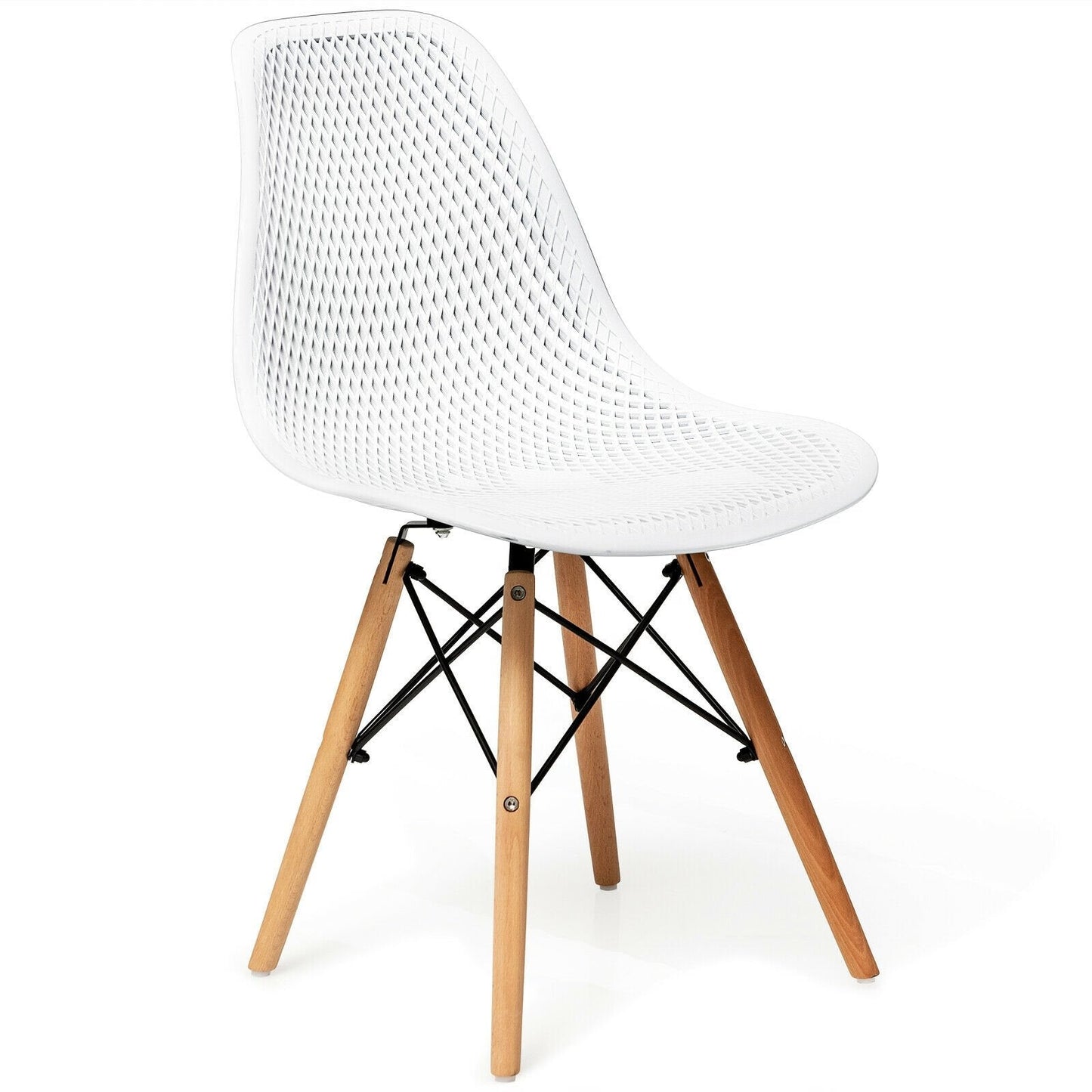 2 Pieces Modern Plastic Hollow Chair Set with Wood Leg, White Dining Chairs   at Gallery Canada