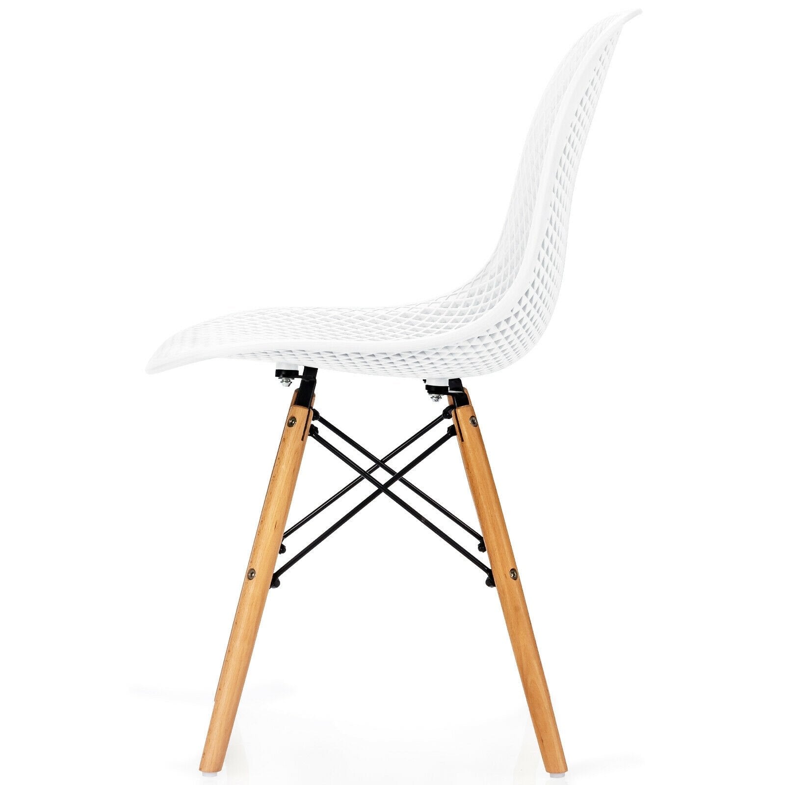 2 Pieces Modern Plastic Hollow Chair Set with Wood Leg, White Dining Chairs   at Gallery Canada