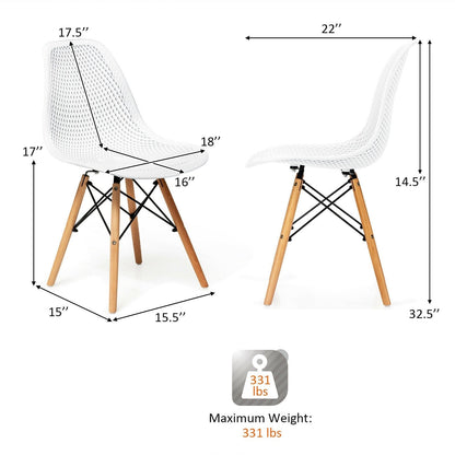 2 Pieces Modern Plastic Hollow Chair Set with Wood Leg, White Dining Chairs   at Gallery Canada