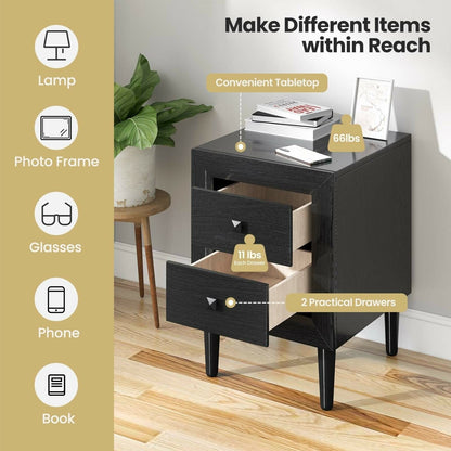 2 Pieces Multipurpose Retro Nightstand with 2 Drawers, Black Nightstands   at Gallery Canada