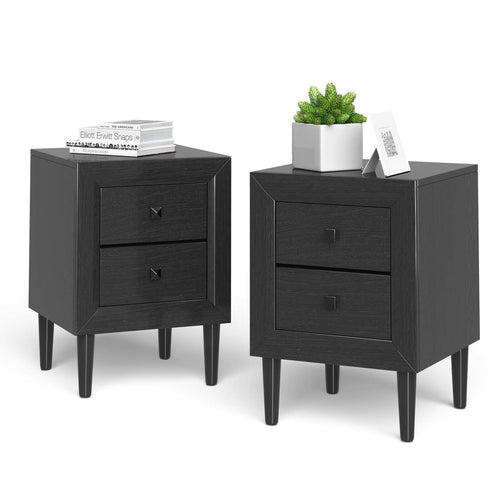 2 Pieces Multipurpose Retro Nightstand with 2 Drawers, Black