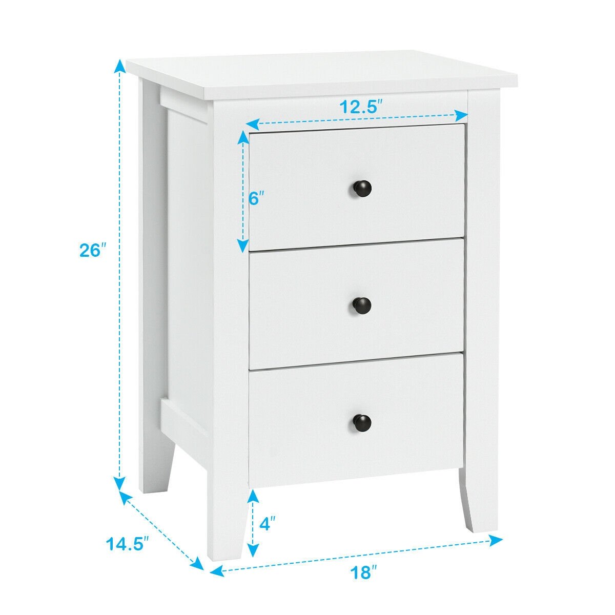 2 Pieces Nightstand End Beside Table with 3 Drawers, White Nightstands   at Gallery Canada