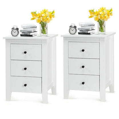 2 Pieces Nightstand End Beside Table with 3 Drawers, White Nightstands   at Gallery Canada