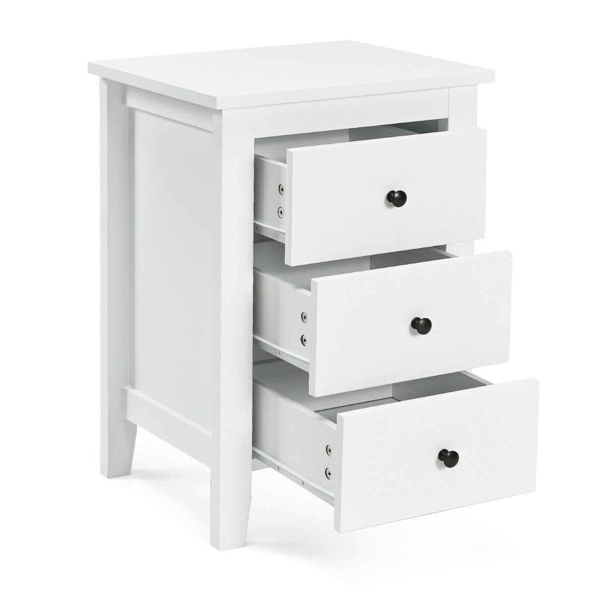 2 Pieces Nightstand End Beside Table with 3 Drawers, White Nightstands   at Gallery Canada