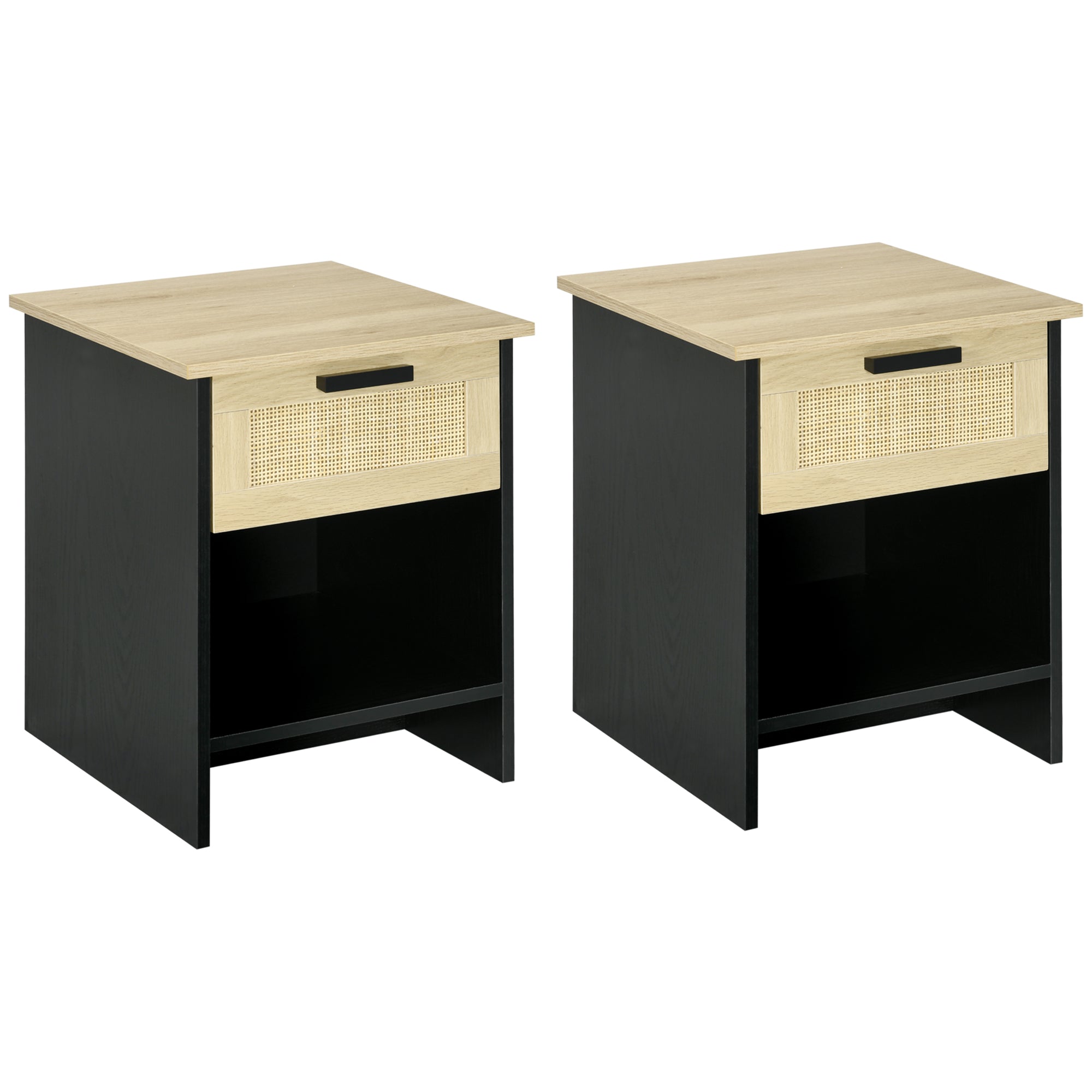 2 Pieces Nightstands, Boho Bedside Tables with Drawer and Storage Shelf for Bedroom, Living Room, Black Bedside Tables Multi Colour  at Gallery Canada