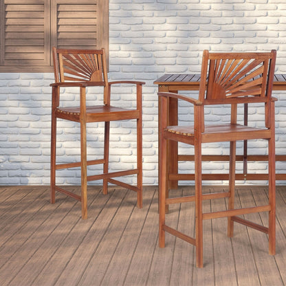 2 Pieces Outdoor Acacia Wood Bar Chairs with Sunflower Backrest and Armrests, Brown Patio Bar Furniture   at Gallery Canada