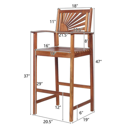 2 Pieces Outdoor Acacia Wood Bar Chairs with Sunflower Backrest and Armrests, Brown Patio Bar Furniture   at Gallery Canada