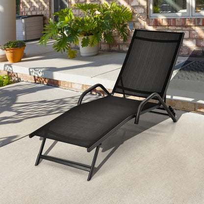 2 Pieces Outdoor Chaise Lounge with 5-Position Adjustable Backrest, Black Outdoor Chaise Lounges   at Gallery Canada