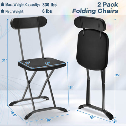 2 Pieces Outdoor Folding Chair Set with Sturdy Frame and Ergonomic Backrest, Black Patio Dining Chairs   at Gallery Canada