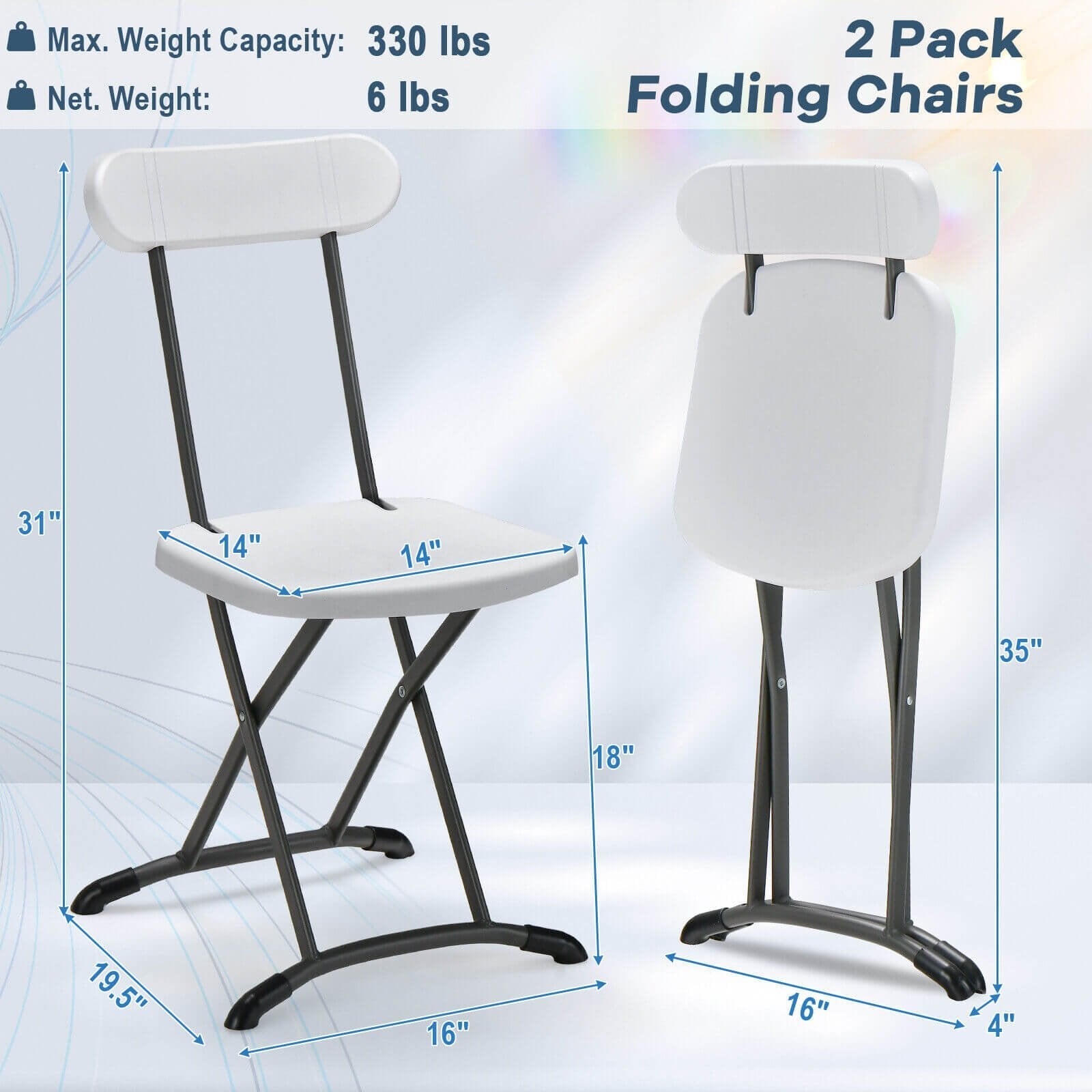 2 Pieces Outdoor Folding Chair Set with Sturdy Frame and Ergonomic Backrest, White Patio Dining Chairs   at Gallery Canada