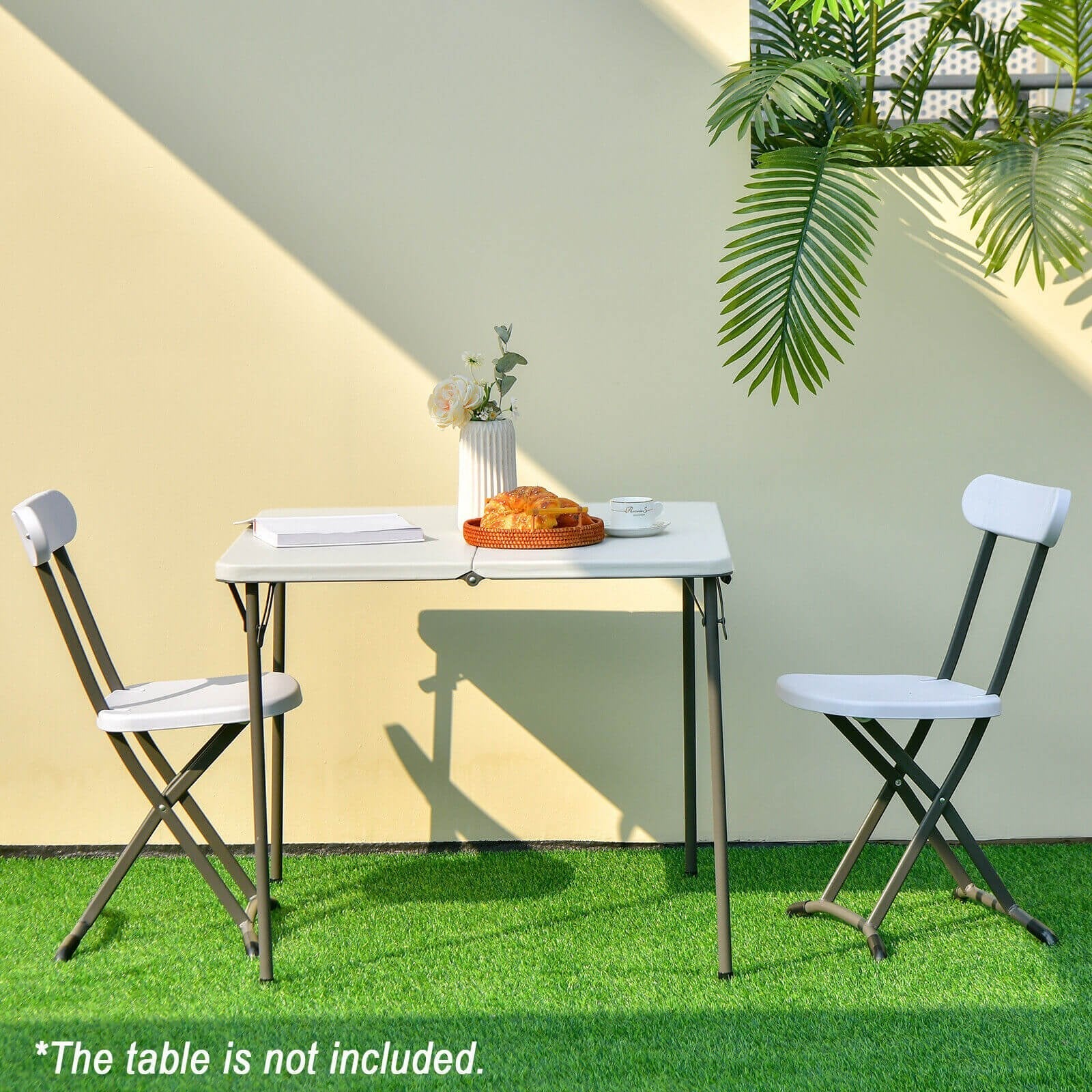 2 Pieces Outdoor Folding Chair Set with Sturdy Frame and Ergonomic Backrest, White Patio Dining Chairs   at Gallery Canada