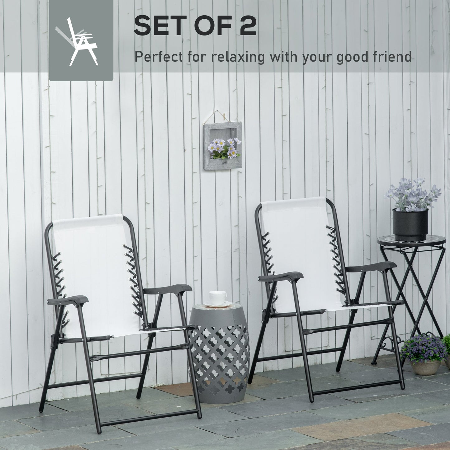 2 Pieces Outdoor Folding Patio Chair Set, Portable Capimg Chairs with Armrest for Garden, Patio, Pool, Beach, White Patio Chairs   at Gallery Canada