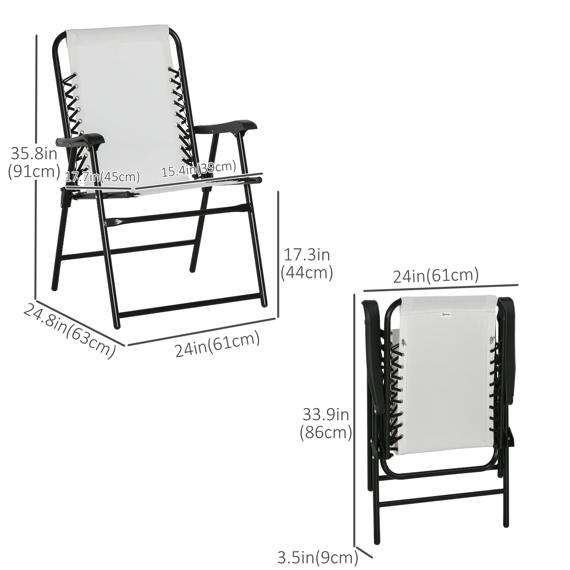 2 Pieces Outdoor Folding Patio Chair Set, Portable Capimg Chairs with Armrest for Garden, Patio, Pool, Beach, White Patio Chairs   at Gallery Canada