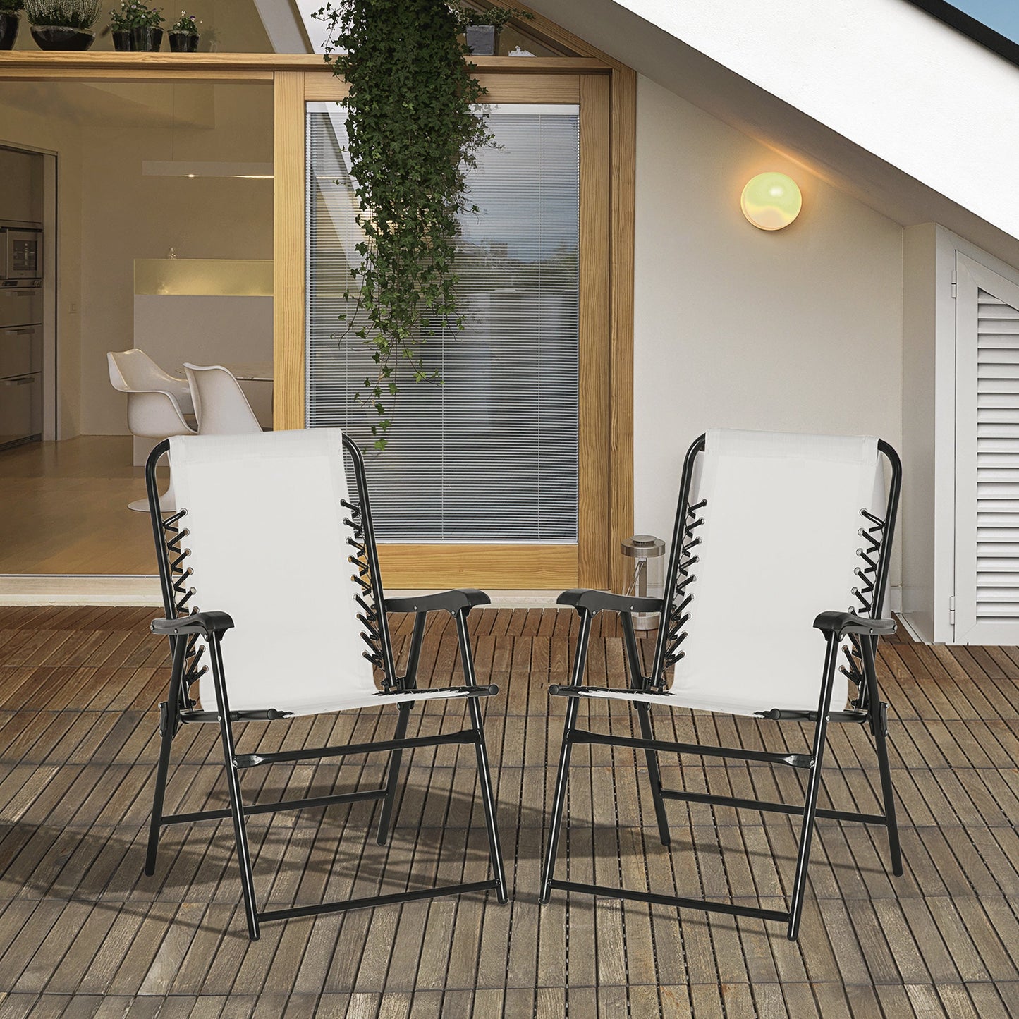 2 Pieces Outdoor Folding Patio Chair Set, Portable Capimg Chairs with Armrest for Garden, Patio, Pool, Beach, White Patio Chairs   at Gallery Canada