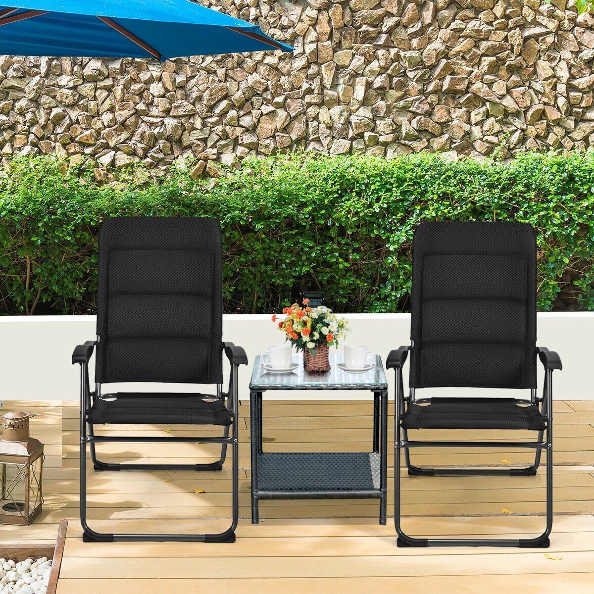 2 Pieces Outdoor Folding Patio Chairs with Adjustable Backrests for Bistro and Backyard, Black Beach & Lawn Chairs   at Gallery Canada