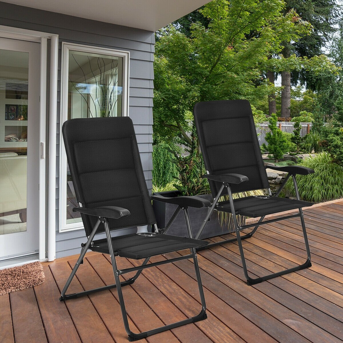 2 Pieces Outdoor Folding Patio Chairs with Adjustable Backrests for Bistro and Backyard, Black Beach & Lawn Chairs   at Gallery Canada