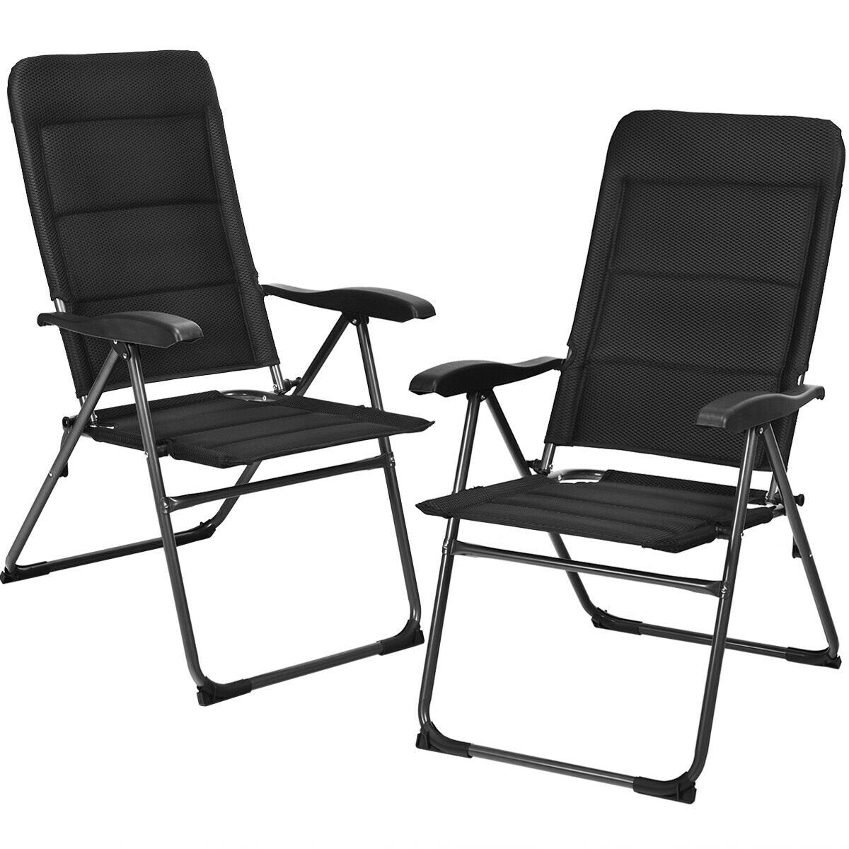 2 Pieces Outdoor Folding Patio Chairs with Adjustable Backrests for Bistro and Backyard, Black Beach & Lawn Chairs   at Gallery Canada