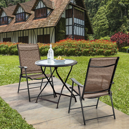 2 Pieces Outdoor Patio Folding Chair with Armrest for Camping Garden, Brown Patio Dining Chairs   at Gallery Canada