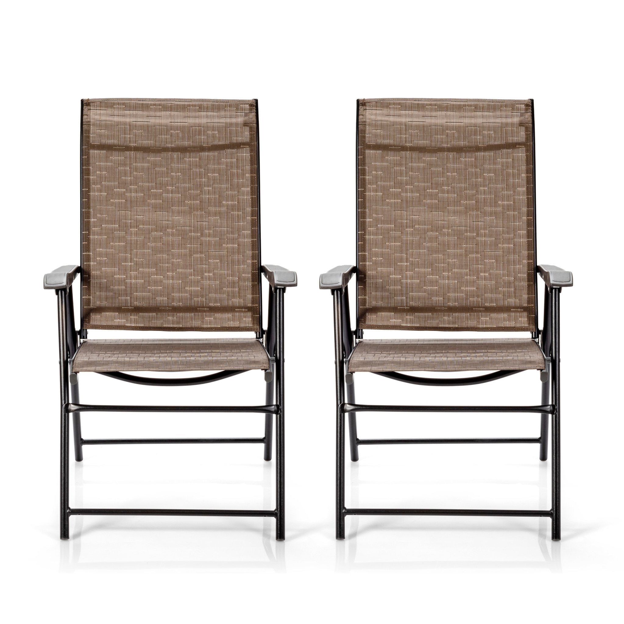 2 Pieces Outdoor Patio Folding Chair with Armrest for Camping Garden, Brown Patio Dining Chairs   at Gallery Canada