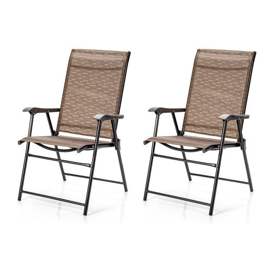 2 Pieces Outdoor Patio Folding Chair with Armrest for Camping Garden, Brown Patio Dining Chairs   at Gallery Canada