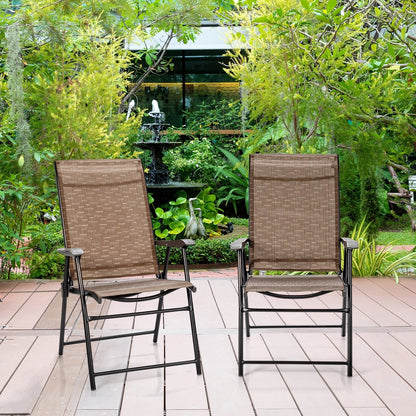 2 Pieces Outdoor Patio Folding Chair with Armrest for Camping Garden, Brown Patio Dining Chairs   at Gallery Canada