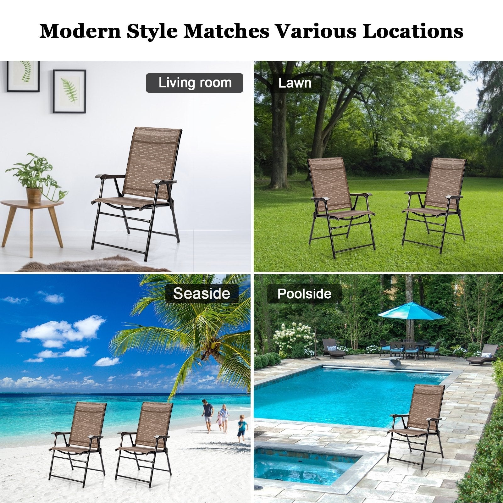 2 Pieces Outdoor Patio Folding Chair with Armrest for Camping Garden, Brown Patio Dining Chairs   at Gallery Canada