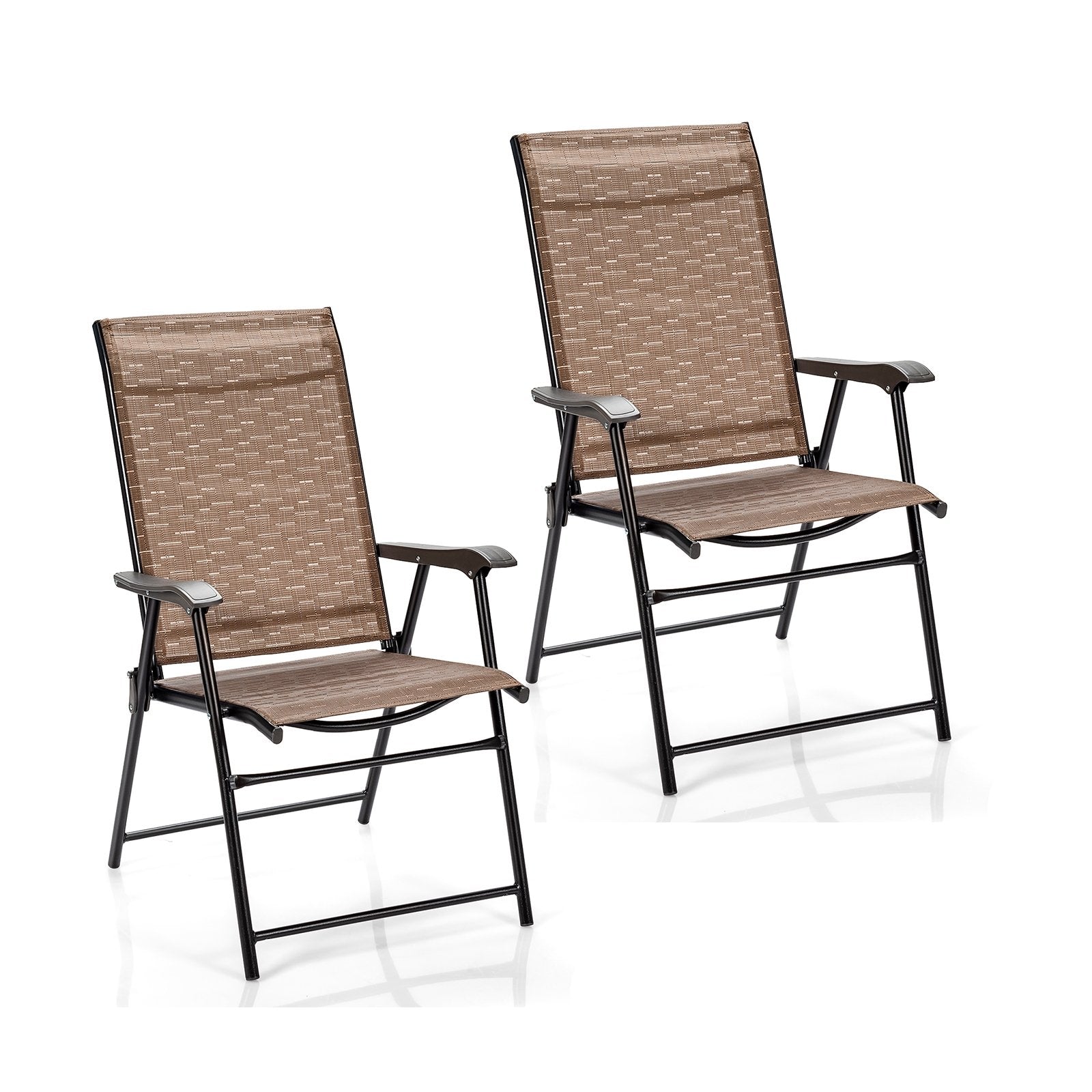 2 Pieces Outdoor Patio Folding Chair with Armrest for Camping Garden, Brown Patio Dining Chairs   at Gallery Canada