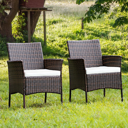 2 Pieces Outdoor PE Rattan Armchairs with Removable Cushions, Brown Patio Dining Chairs   at Gallery Canada