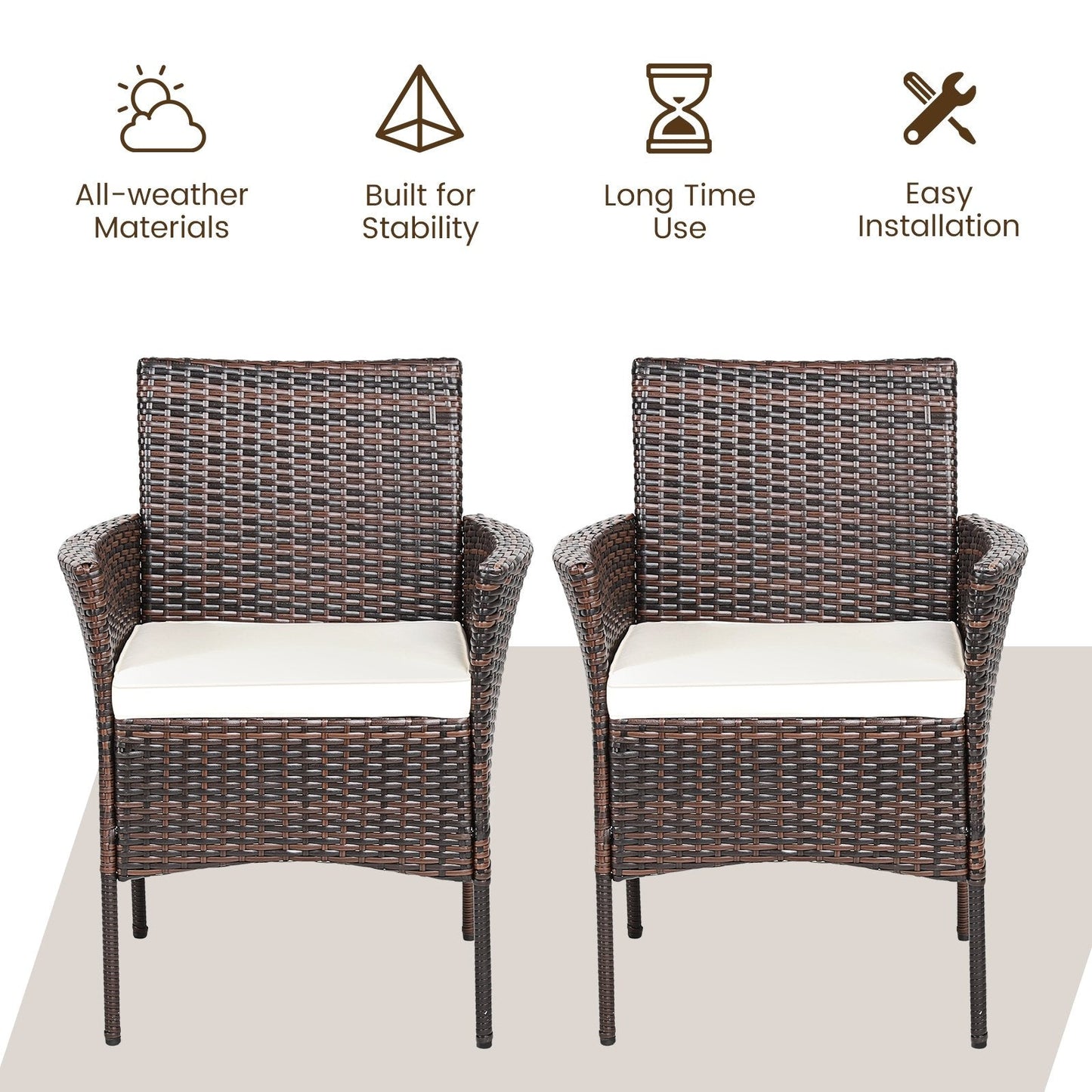 2 Pieces Outdoor PE Rattan Armchairs with Removable Cushions, Brown Patio Dining Chairs   at Gallery Canada