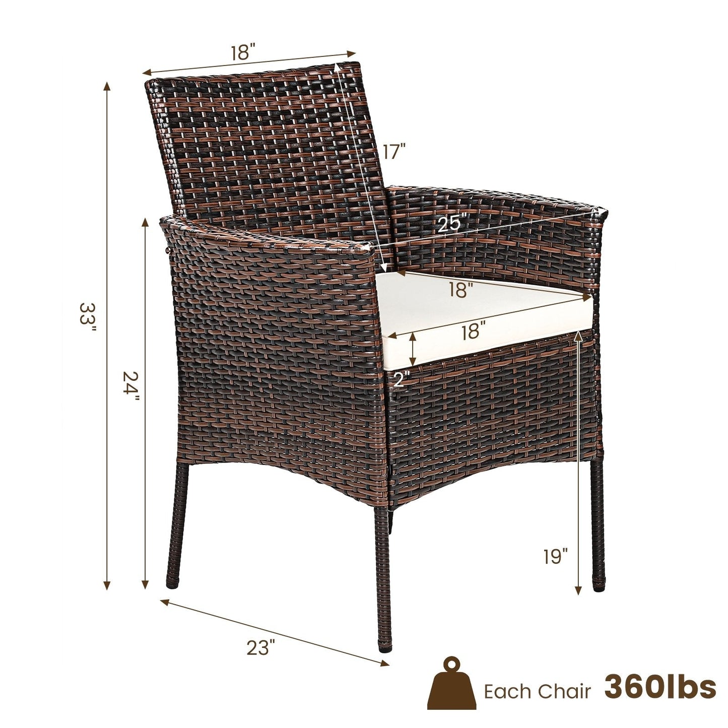 2 Pieces Outdoor PE Rattan Armchairs with Removable Cushions, Brown Patio Dining Chairs   at Gallery Canada