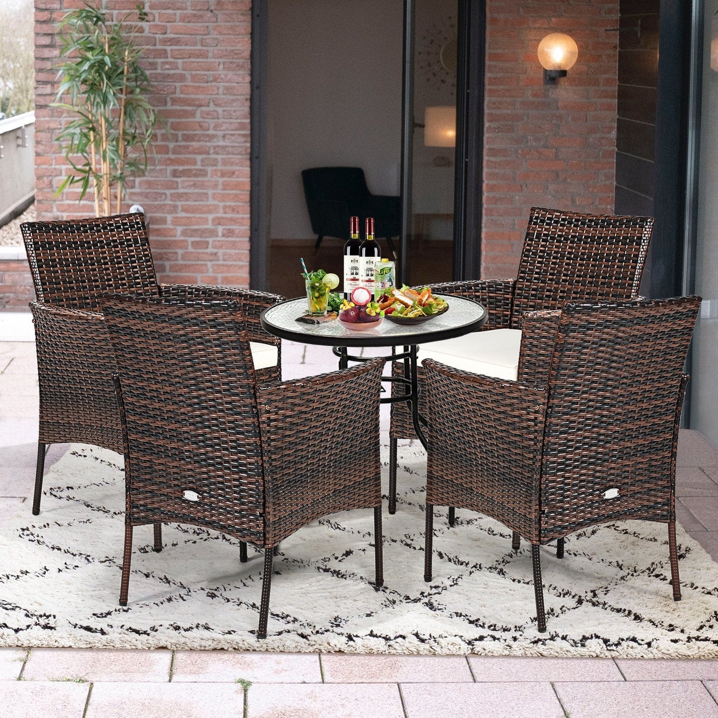 2 Pieces Outdoor PE Rattan Armchairs with Removable Cushions, Brown Patio Dining Chairs   at Gallery Canada